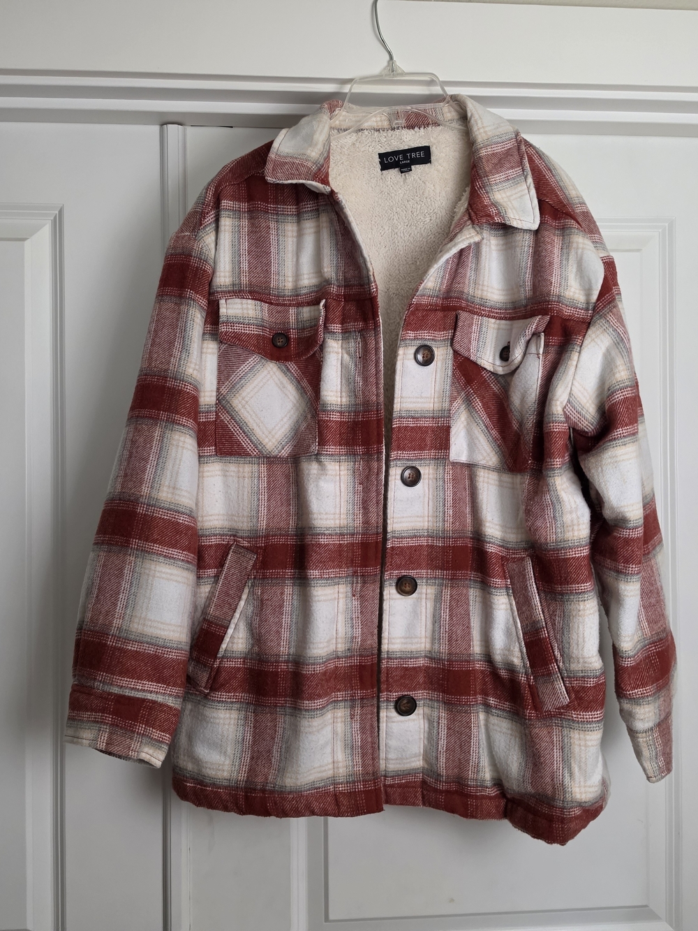 Love Tree Women's Red Plaid Sherpa-Lined Jacket